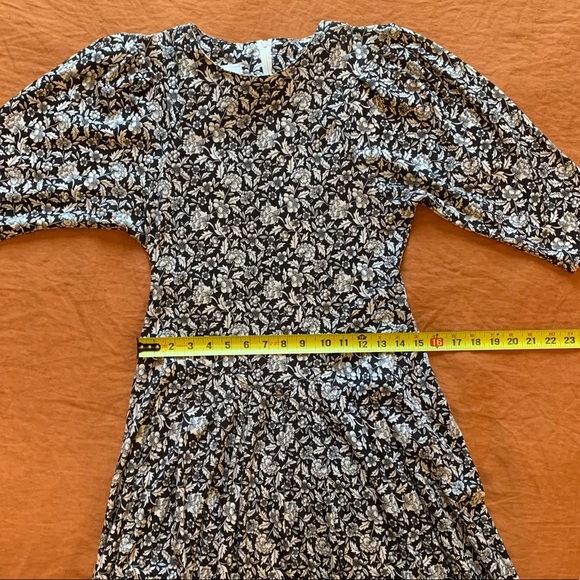 Vintage Black and White Floral Midi Dress, Size 8 - Picture 5 of 6